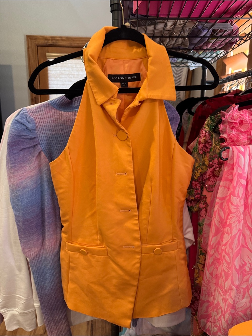 Boston Proper Vibrant Orange Sleeveless Collared Vest